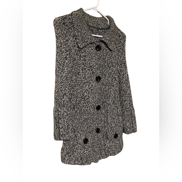 Ann Taylor Women’s Medium Open Cardigan Sweater Chunky Knit Black White Gray - Picture 13 of 13